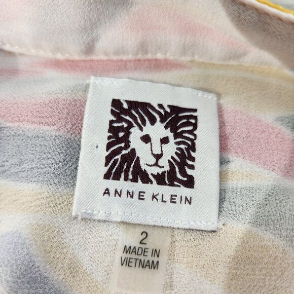 Anne Klein Multicolor Geometric Sheer Longsleeve Blouse Women's Size 2 - Picture 7 of 13